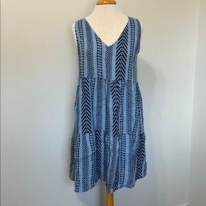 BELLAMBRA 100% Linen Blue Sleeveless Print Tier Dress! Like new! Medium Italy